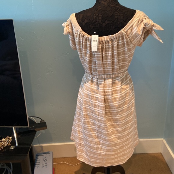 Anthropologie Corey Lynn Calter off shoulder linen blend dress- NEW med petite - Picture 4 of 6